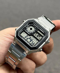 Youth Men Quartz Black Dial Digital Stainless Steel Watch