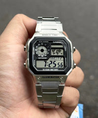 Youth Men Quartz Black Dial Digital Stainless Steel Watch
